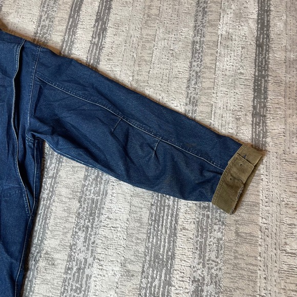 Vintage LL Bean Women LARGE Denim Chore Coat Corduroy Collar Plaid Flannel Lined - Picture 9 of 16